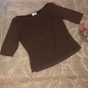 🌷A. AUBREY🌷Brown w black spot texture sheer top